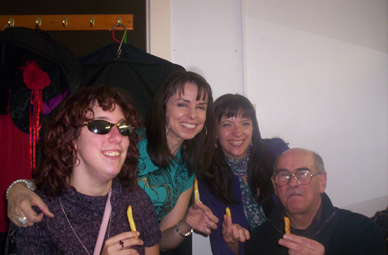 Sue, Derek and me and Lou with chips on our shoulders!